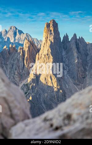 Cadini di Misurina, particolare di Torre Siorpaes, Dolomiti, Auronzo di Cadore, provincia Belluno, Veneto, Italia, Europa Foto Stock