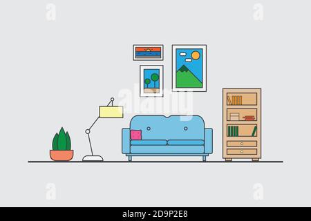 Soggiorno interno moderno, accogliente e di lusso con mobili in house.vettoriale e illustrazione Illustrazione Vettoriale