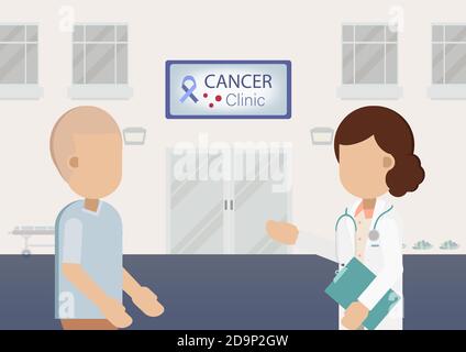 Clinica oncologica con medico e paziente disegno piano illustrazione vettoriale Illustrazione Vettoriale