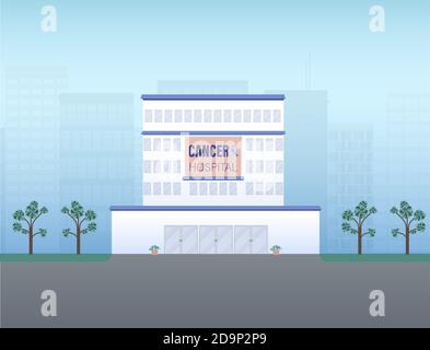 Costruzione o esterno dell'ospedale del cancro nel vettore di disegno piatto della città illustrazione Illustrazione Vettoriale