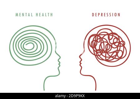Concetto di salute mentale donna cervello silhouette vettore illustrazione EPS10 Illustrazione Vettoriale