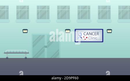 Costruzione di una clinica per il cancro o illustrazione vettoriale di un disegno piano esterno Illustrazione Vettoriale