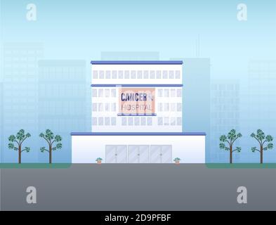 Costruzione o esterno dell'ospedale del cancro nel vettore di disegno piatto della città illustrazione Illustrazione Vettoriale