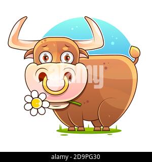 Cute Cartoon Bull Vector Stock Illustrazione su uno sfondo bianco. Per la progettazione, Illustrazione Vettoriale