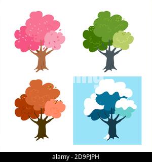 Un insieme di alberi in quattro stagioni. Apple e la stagione. Illustrazione Vettoriale
