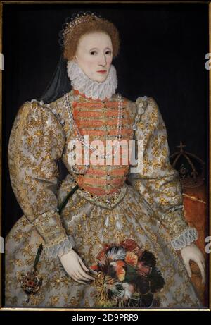 Regina Elisabetta i (1533-1603). Era figlia di Enrico VIII e di Anna Boleyn. Dipinto noto come 'ritratto di Darnley'. Artista sconosciuto. Olio su pannello, c.1575. National Portrait Gallery. Londra, Inghilterra, Regno Unito. Foto Stock