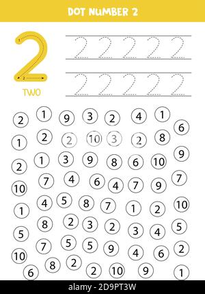 Trova e colore numero 2. Gioco di matematica per bambini. Illustrazione Vettoriale