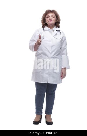 in piena crescita. medico femminile qualificato con uno stetoscopio Foto Stock