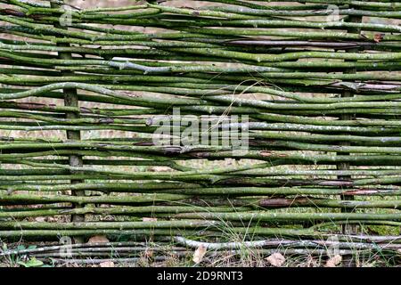 Recinzione flessibile fatta di rami salici nel paese Foto Stock