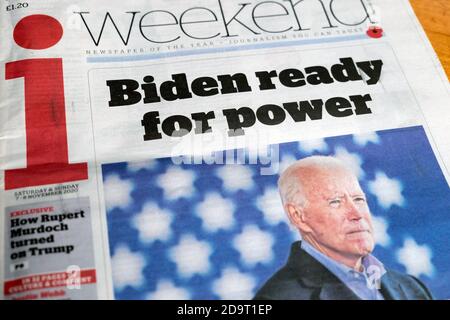 Joe 'Biden ready for power' i titolo del giornale 7 novembre 2020 il giorno in cui lui e Kamala Harris Democratici vincono il Elezioni presidenziali Londra Inghilterra Regno Unito Foto Stock