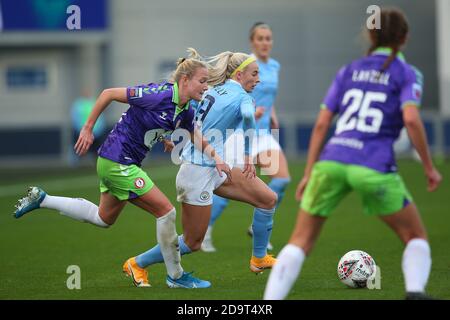 MANCHESTER, INGHILTERRA. 7 NOVEMBRE Citys Chloe Kelly durante la partita Barclays fa Women's Super League tra Manchester City e Bristol City all'Academy Stadium di Manchester sabato 7 novembre 2020. (Credit: Chris Donnelly | MI News) Credit: MI News & Sport /Alamy Live News Foto Stock