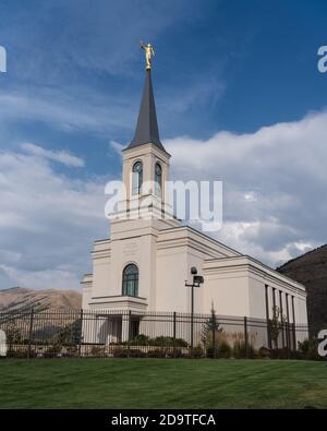 Il tempio di Star Valley Wyoming della Chiesa di Gesù Cristo dei Santi degli ultimi giorni, situato ad Afton, Wyoming. Foto Stock