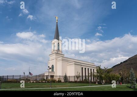 Il tempio di Star Valley Wyoming della Chiesa di Gesù Cristo dei Santi degli ultimi giorni, situato ad Afton, Wyoming. Foto Stock