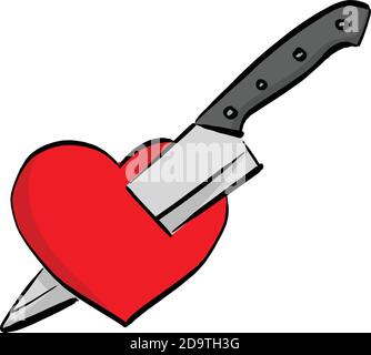 coltello pugnale rosso forma del cuore vettore illustrazione schizzo doodle mano tracciato con linee nere isolate su sfondo bianco Illustrazione Vettoriale