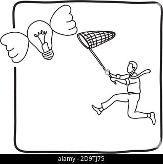 businessman caccia flying bulbo vettore illustrazione schizzo doodle mano disegnata con linee nere isolate su sfondo bianco Illustrazione Vettoriale