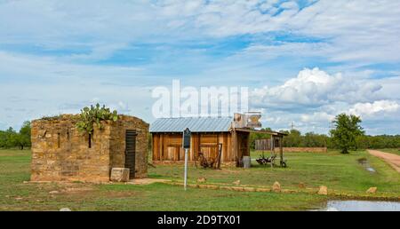 Texas Forts Trail, Shackelford County, Albany, Fort Griffin Flat, sito cittadino, prigione civile, negozio di fabbro Foto Stock