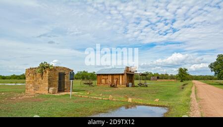 Texas Forts Trail, Shackelford County, Albany, Fort Griffin Flat, sito cittadino, prigione civile, negozio di fabbro Foto Stock