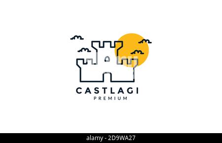 linea profilo castello con il logo tramonto immagine vettoriale icona Illustrazione Vettoriale