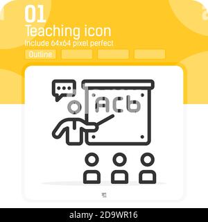 Icona di insegnamento premium con profilo isolato su sfondo bianco. Illustrazione del vettore di linea simbolo pixel allineato icona concetto per il web design Illustrazione Vettoriale