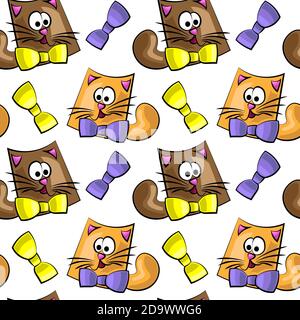 Pattern vettoriale senza giunture con gatto e cravatta Illustrazione Vettoriale