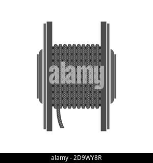Icona del rotolo di cavo elettrico isolata su sfondo bianco. Spola filettata. Simbolo bobina metallica. Avvolgicavo di prolunga Foto Stock