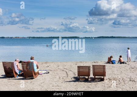 Dranske: spiaggia, Wieker Bodden, Ostsee (Mar Baltico), Isola di Rügen, Meclemburgo-Vorpommern, Germania Foto Stock