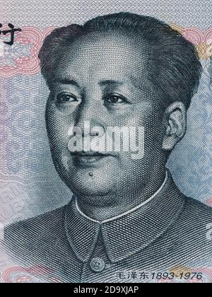 MAO Zedong su dieci macro di banconote cinesi yuan, closeup di denaro cinese Foto Stock
