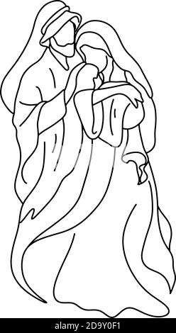 Giuseppe e Maria tenendo bambino Gesù vettore illustrazione schizzo doodle mano disegnata isolata su sfondo bianco. Presepio natalizio Illustrazione Vettoriale