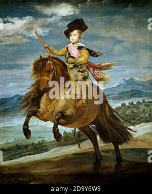 Titolo: Principe Balthasar Carlos on Horseback Creatore: Diego Rodriguez de Silva y Velazquez Data: c.1635-36 Medio: Olio su tela dimensioni: 209 x 173 cm Località: Prado, Madrid Foto Stock