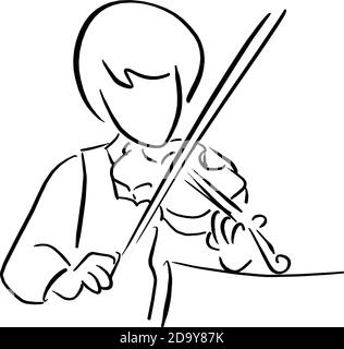 ragazza che gioca violino vettore illustrazione schizzo doodle mano disegnata con linee nere isolate su sfondo bianco Illustrazione Vettoriale