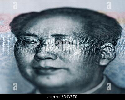 MAO Zedong faccia su cinese 10 yuan banconota macro, Cina moneta closeup Foto Stock