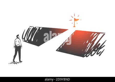 Sviluppo personale, motivazione aziendale, schizzo del concetto di leadership. Vettore isolato disegnato a mano Illustrazione Vettoriale