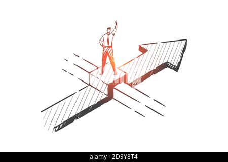 Opportunità di business, ostacoli che superano lo schizzo concettuale. Vettore isolato disegnato a mano Illustrazione Vettoriale