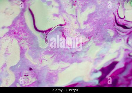 Sfondo d'arte astratto luminoso.Reminding Mineral stone texture.Bianco, viola, rosa vernice mix carta da parati. Colore fluido effetto flusso liquido. Acquerello Foto Stock