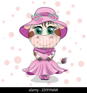 Cute Cartoon Princess Cow su sfondo bianco Illustrazione Vettoriale