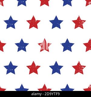 Stelle rosse blu sfondo vettoriale senza giunture. Pattern ripetitivo patriottico con stelle grunge stile texture Illustrazione Vettoriale