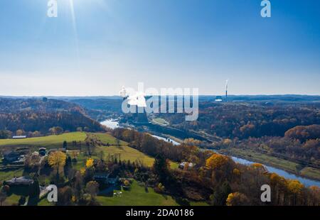 Vista aerea della centrale elettrica a carbone di Fort Martin Vicino Morgantown in Virginia Occidentale Foto Stock