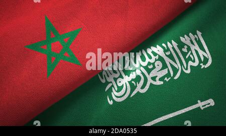 Marocco e Arabia Saudita bandiere tessuto Foto Stock