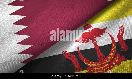 Qatar e Brunei due bandiere tessuto Foto Stock