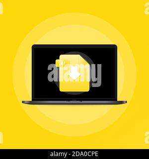 Computer portatile e download icona file ai. Informazioni sul download dei documenti. Etichetta ai e freccia giù. Vettore su sfondo isolato. EPS 10 Illustrazione Vettoriale