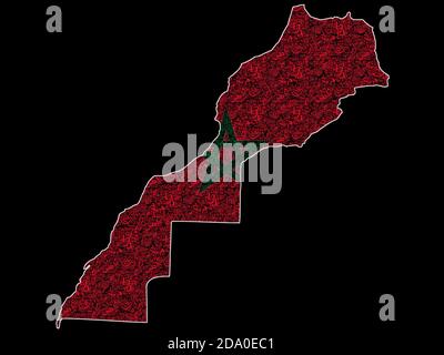 Mappa del marocco con la bandiera della tipografia araba Foto Stock