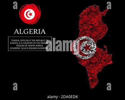 Mappa della Tunisia con la bandiera della tipografia araba Foto Stock