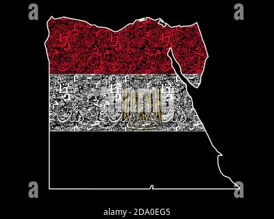 Mappa dell'Egitto con la bandiera della tipografia araba Foto Stock