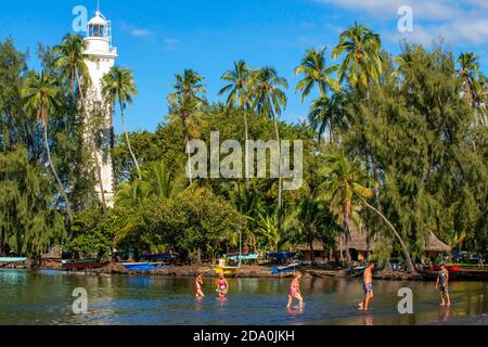 Faro di Venus Point (noto anche come Pointe Venus), isola di Tahiti, Polinesia francese, Tahiti Nui, Isole della Società, Polinesia francese, Pacifico meridionale. Foto Stock