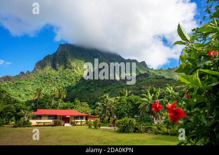 Pentecoste Chiesa evangelica a Moorea, Polinesia Francese, Isole della Società, Sud Pacifico. Foto Stock