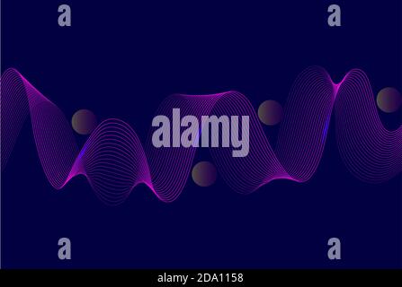 Sfondo geometrico astratto con onde lineari dinamiche. Illustrazione del disegno vettoriale al neon viola. Illustrazione Vettoriale
