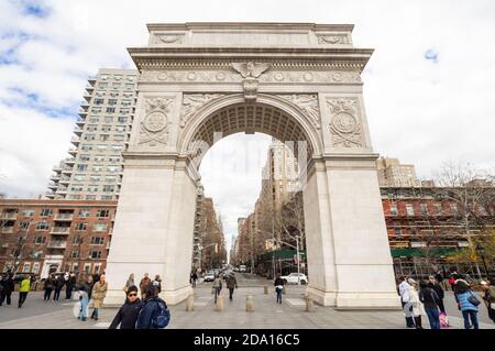 Washington Square Arch, Washington Square Park, Greenwich Village, Lower Manhattan, New York City, marzo 2019 Foto Stock