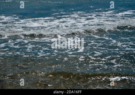 Closeup di onde di mare frose che scorrono verso la riva Foto Stock