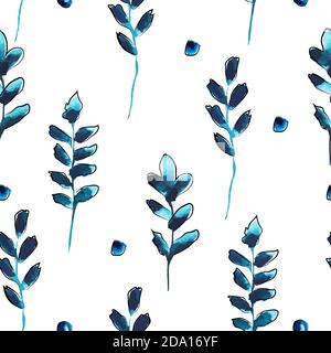 Uno sfondo senza cuciture con ramoscelli blu. Illustrazione vettoriale Illustrazione Vettoriale