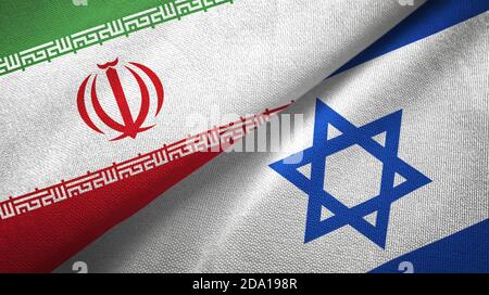 Iran e Israele due bandiere tessuto tessuto, tessuto Foto Stock